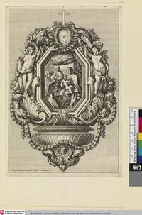 [Entwurf eines Weihwasserbeckens mit einem Gemälde der Heiligen Familie mit Engeln; Bénitier orné d'une Sainte famille aux anges]