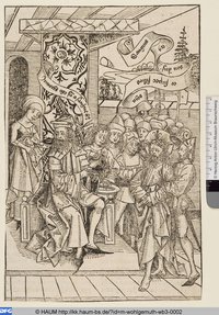 Buchseite aus: Fridolin, Stephan: Schatzbehalter. Nürnberg: Anton Koberger, 1491, fol. 122 [Die viervndsibentzigst figur; Christus vor Pilatus]